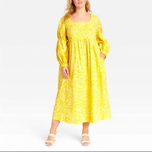 Who What Wear™ Women's XS Bell Long Sleeve Dress - Yellow Leopard Print